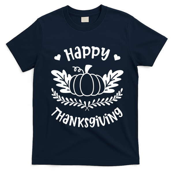 Happy Thanksgiving Pumpkin Cute T-Shirt - Navy Blue