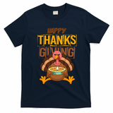 Happy Thanksgiving Turkey Pie Holiday T-Shirt - Navy Blue