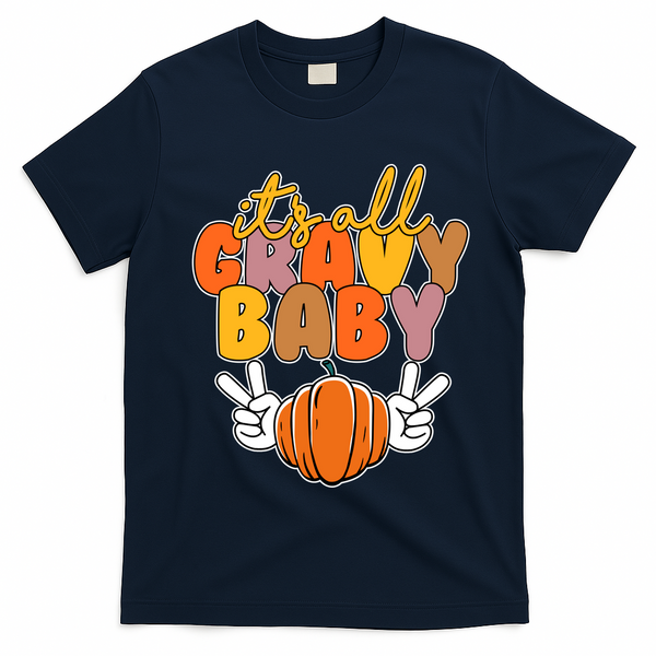Its All Gravy Baby Pumpkin Fall Funny T-Shirt - Navy Blue