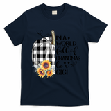 In A World Full Of Grandmas Be A Gigi Plaid Pumpkin  T-Shirt - Navy Blue