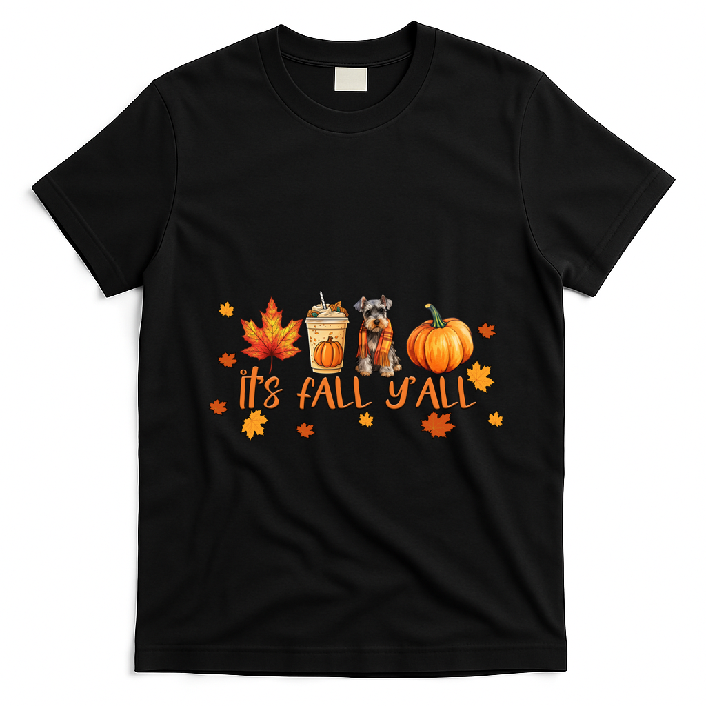 ItS Fall YAll Pumpkin Spice Latte Dog Miniature Schnauzer Funny Gift T-Shirt - Black