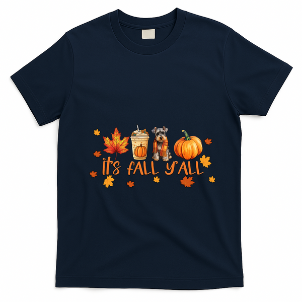 ItS Fall YAll Pumpkin Spice Latte Dog Miniature Schnauzer Funny Gift T-Shirt - Navy Blue