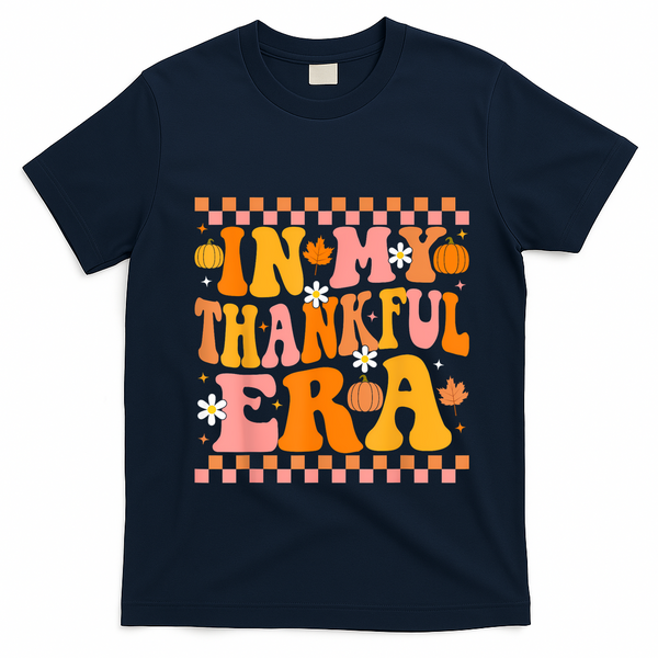 In My Thankful Era Fall Pumpkin Autumn Groovy Thanksgiving T-Shirt - Navy Blue