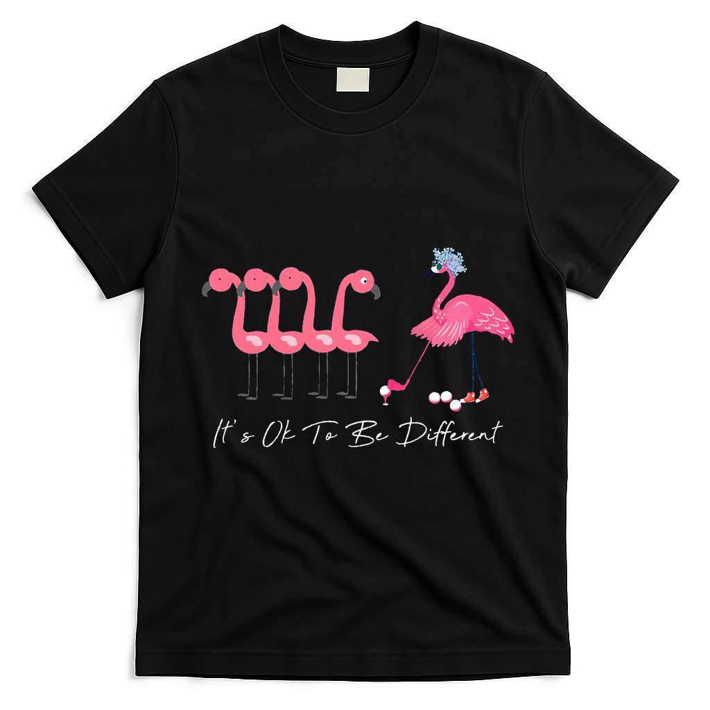 It's Ok To Be Different Funny Flamingo Golf Lover T-Shirt - Black