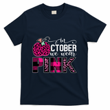 In October We Wear Pink Breast Cancer Pumpkin T-Shirt - Navy Blue