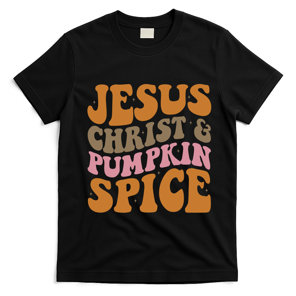Jesus Christ And Pumpkin Spice Retro Groovy Christianity T-Shirt - Black