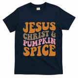 Jesus Christ And Pumpkin Spice Retro Groovy Christianity T-Shirt - Navy Blue