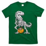 Kids Halloween Dinosaur Skeleton T Rex Funny Pumpkin T-Shirt - Irish Green