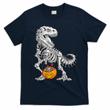 Kids Halloween Dinosaur Skeleton T Rex Funny Pumpkin T-Shirt - Navy Blue