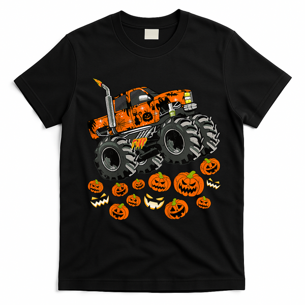 Kids Jack O Lantern Pumpkin Monster Truck Halloween Costume T-Shirt - Black