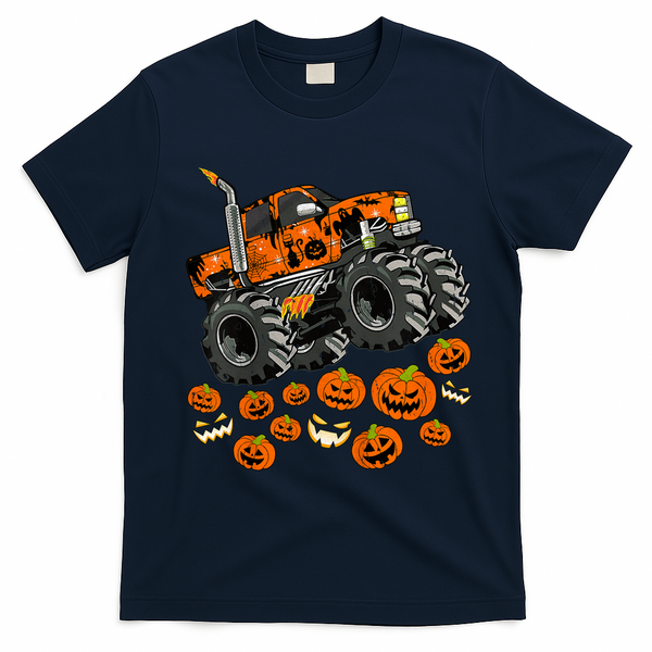 Kids Jack O Lantern Pumpkin Monster Truck Halloween Costume T-Shirt - Navy Blue