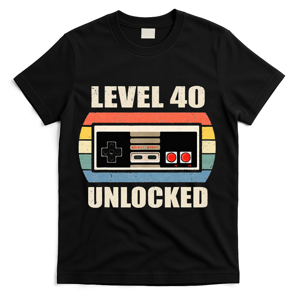 Level 40 Unlocked Video Gamer 40th Birthday Gifts Tea T-Shirt - Black