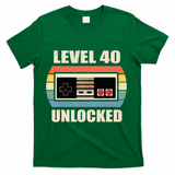 Level 40 Unlocked Video Gamer 40th Birthday Gifts Tea T-Shirt - Green