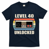 Level 40 Unlocked Video Gamer 40th Birthday Gifts Tea T-Shirt - Navy