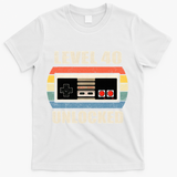 Level 40 Unlocked Video Gamer 40th Birthday Gifts Tea T-Shirt - White
