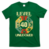 Level 40 Unlocked T Funny Video Gamer 40th Birthday T-Shirt - Green