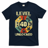 Level 40 Unlocked T Funny Video Gamer 40th Birthday T-Shirt - Navy