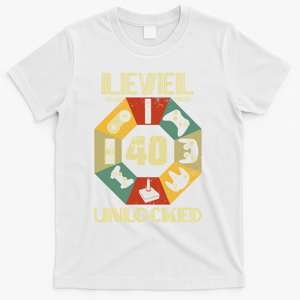 Level 40 Unlocked T Funny Video Gamer 40th Birthday T-Shirt - White