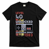 Level 40 Unlocked Gamer 40th Birthday Gift Video Game Lovers T-Shirt - Black