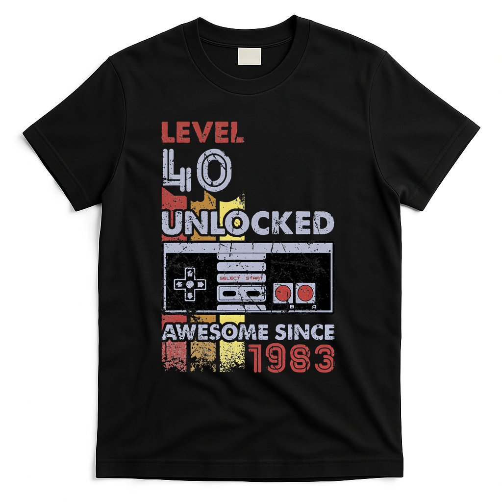 Level 40 Unlocked Gamer 40th Birthday Gift Video Game Lovers T-Shirt - Black