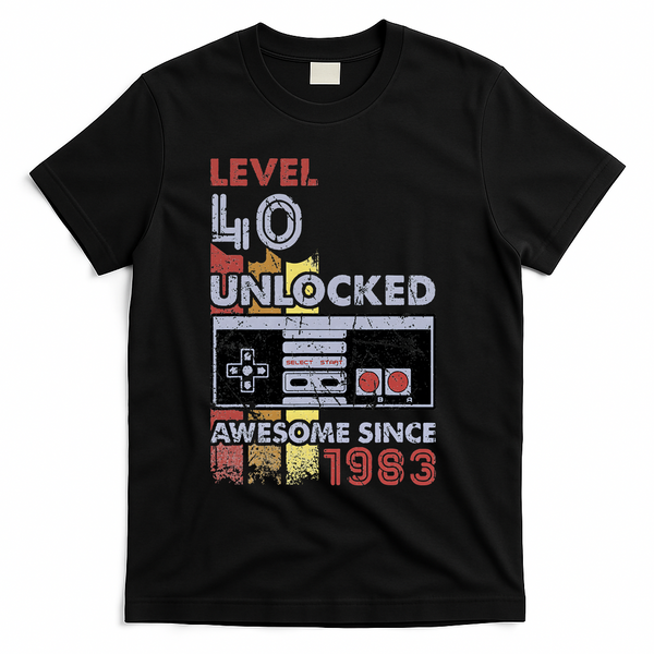 Level 40 Unlocked Gamer 40th Birthday Gift Video Game Lovers T-Shirt - Black