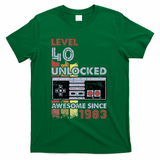 Level 40 Unlocked Gamer 40th Birthday Gift Video Game Lovers T-Shirt - Green