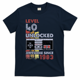 Level 40 Unlocked Gamer 40th Birthday Gift Video Game Lovers T-Shirt - Navy