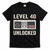 Level 40 Unlocked Video Gamer 40th Birthday Gift T-Shirt - Black