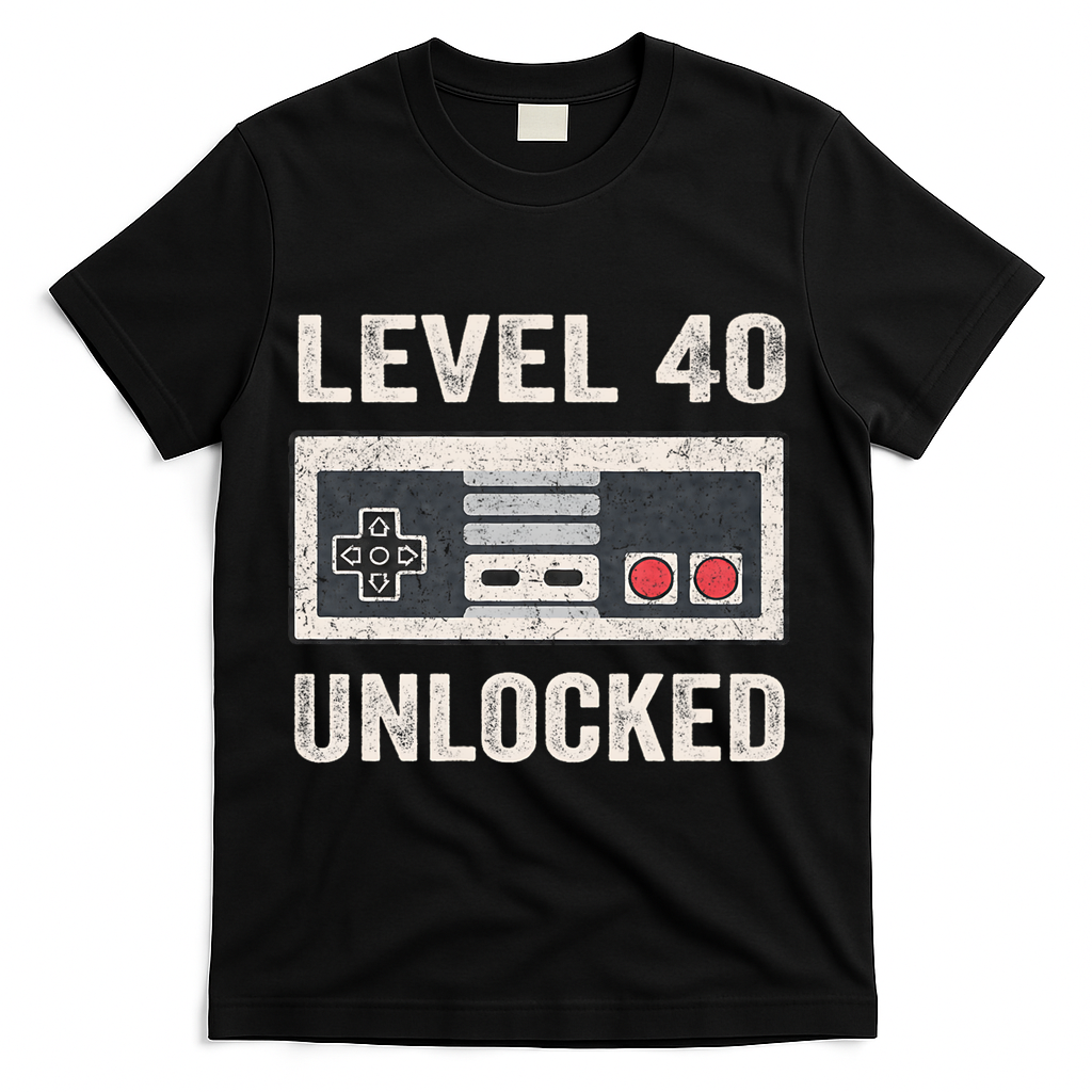 Level 40 Unlocked Video Gamer 40th Birthday Gift T-Shirt - Black
