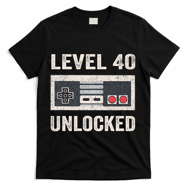 Level 40 Unlocked Video Gamer 40th Birthday Gift T-Shirt - Black