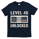 Level 40 Unlocked Video Gamer 40th Birthday Gift T-Shirt - Navy