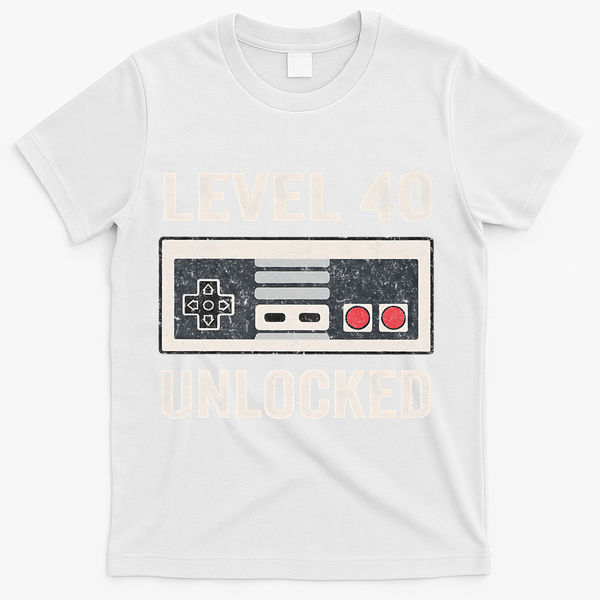 Level 40 Unlocked Video Gamer 40th Birthday Gift T-Shirt - White