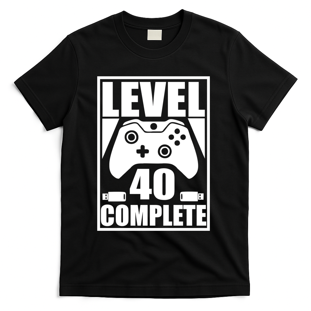 Level 40 Complete Video Gamer 40th Birthday T-Shirt - Black
