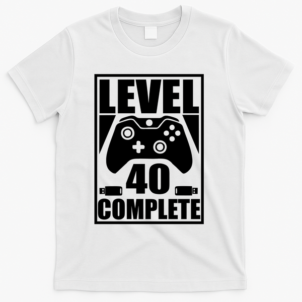 Level 40 Complete Video Gamer 40th Birthday T-Shirt - White