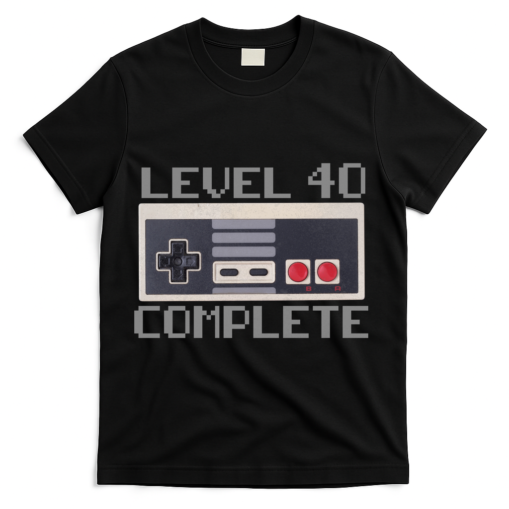 Level 40 Complete Retro Gamer 40th Birthday T-Shirt - Black