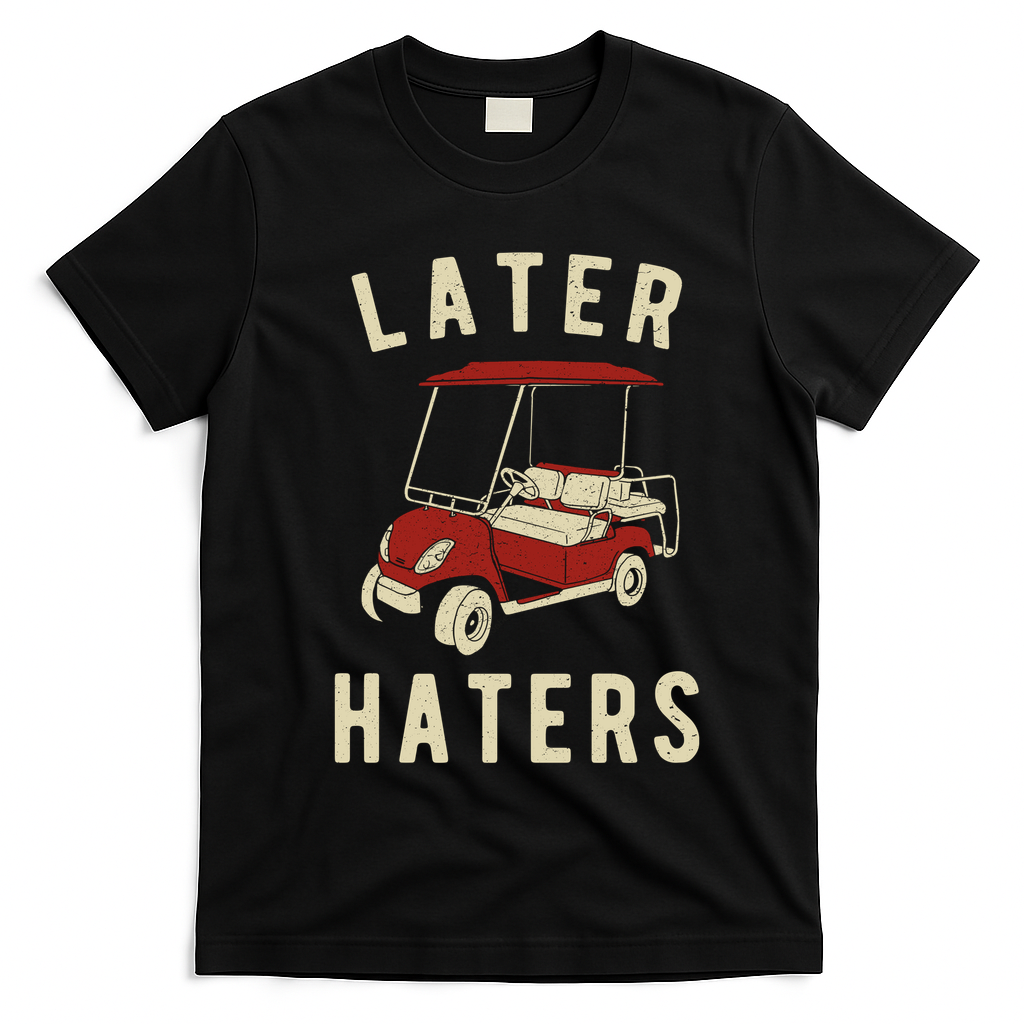Later Haters Golf Cart Funny Vintage T-Shirt - Black