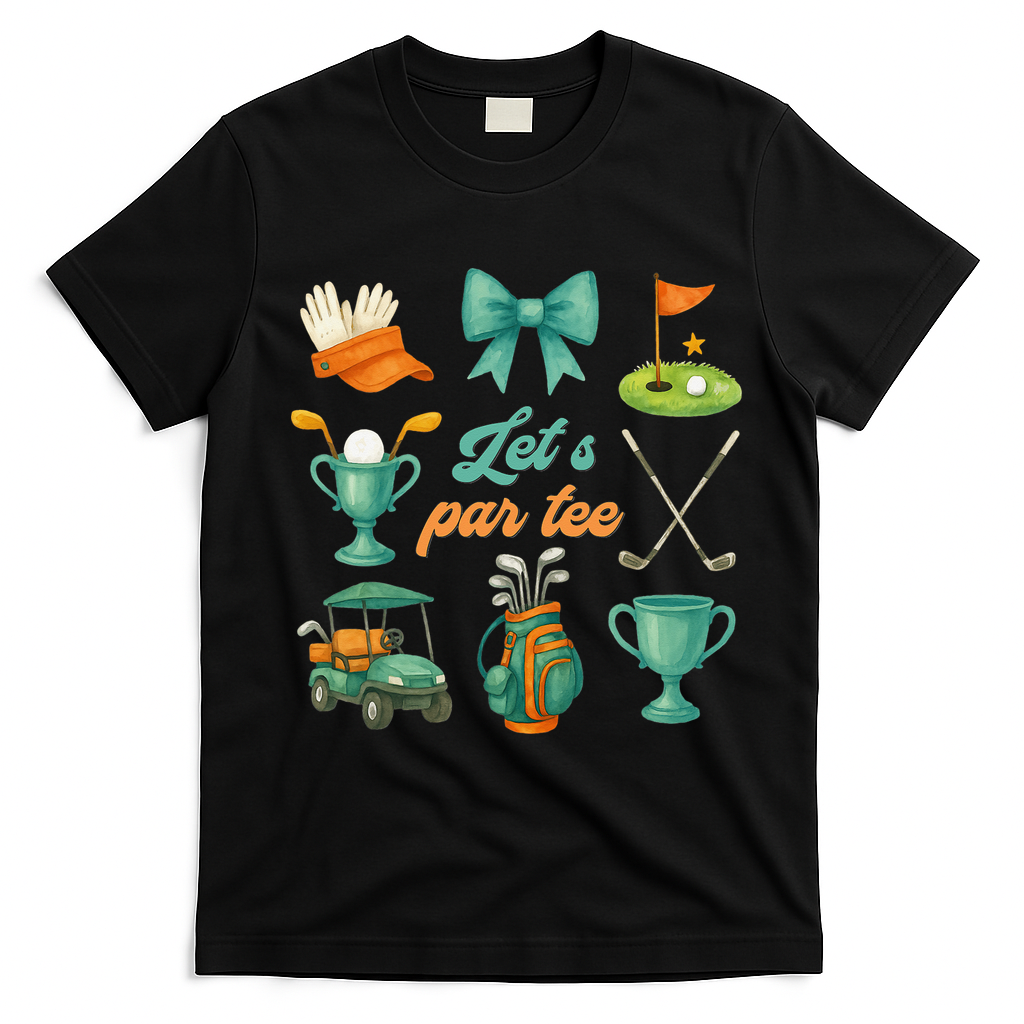 Lets Par Coquette Bow Golf Golfing Golfer Women T-Shirt - Black