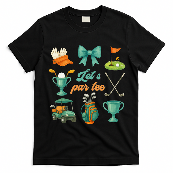 Lets Par Coquette Bow Golf Golfing Golfer Women T-Shirt - Black