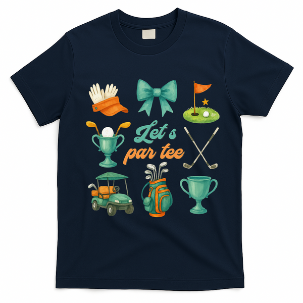 Lets Par Coquette Bow Golf Golfing Golfer Women T-Shirt - Navy Blue