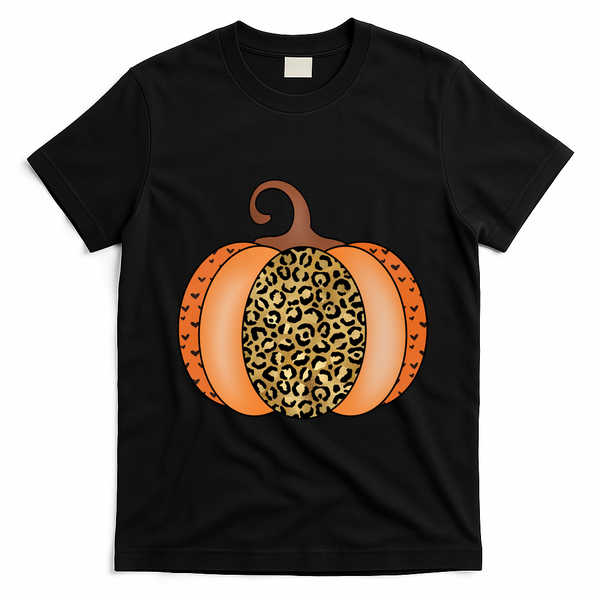 Leopard Pumpkin Fall Holiday T-Shirt - Black
