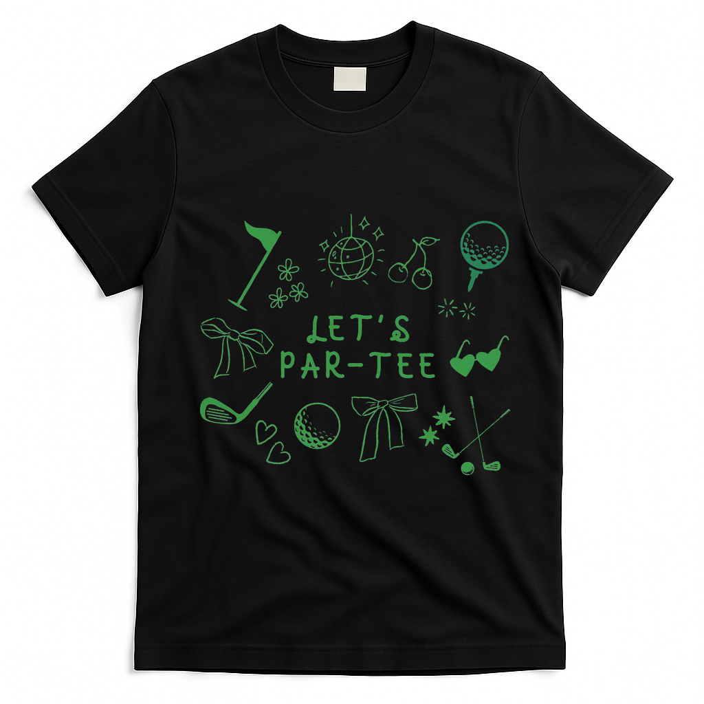 Let's Par Funny Golf Coquette Bow Women T-Shirt - Black