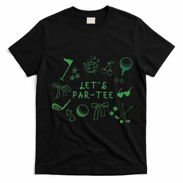 Let's Par Funny Golf Coquette Bow Women T-Shirt - Black