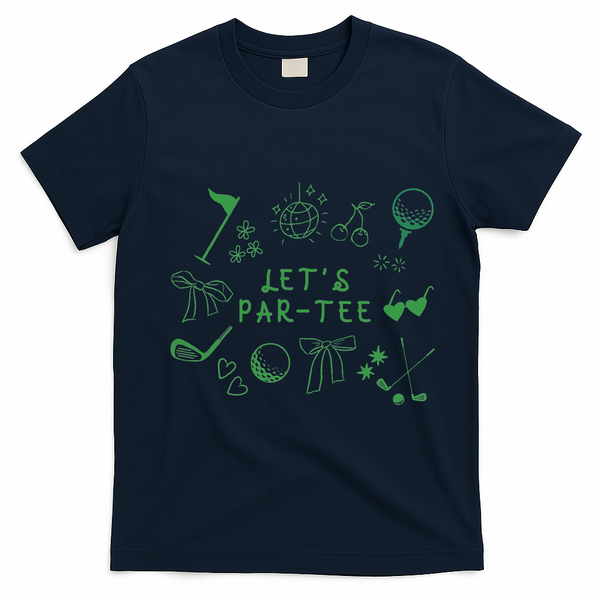 Let's Par Funny Golf Coquette Bow Women T-Shirt - Navy Blue