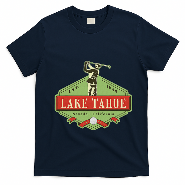 Lake Tahoe California Nevada Retro Vintage Golf Themed T-Shirt - Navy Blue