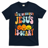 Life Without Jesus Is Scary Fun Halloween Pumpkin Christian Catholic T-Shirt - Navy Blue