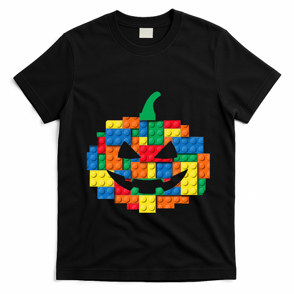 Master Builder Building Blocks Pumpkin Halloween T-Shirt - Black