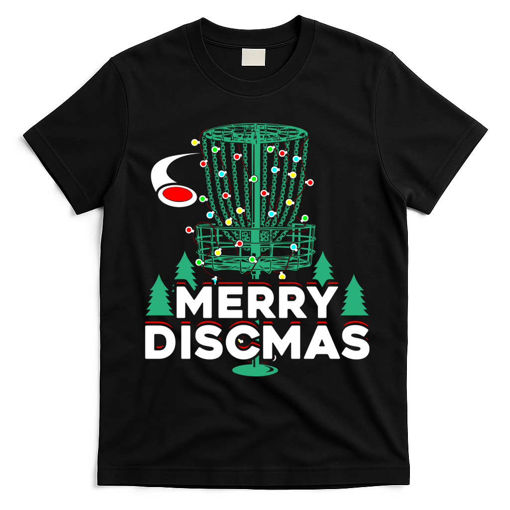 Merry Discmas Disc Golf Frisbee Christmas Xmas Funny T-Shirt - Black