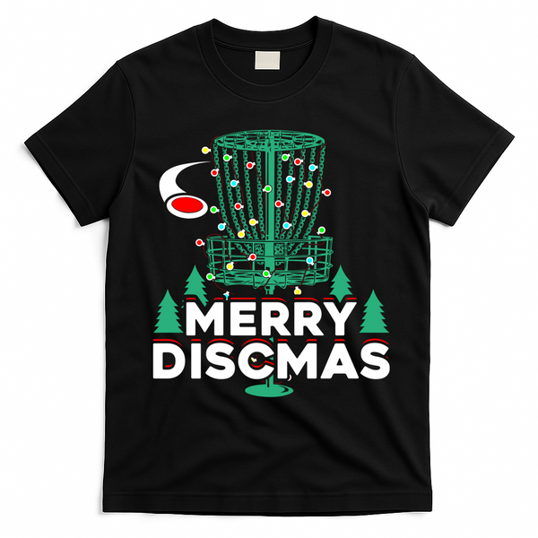 Merry Discmas Disc Golf Frisbee Christmas Xmas Funny T-Shirt - Black