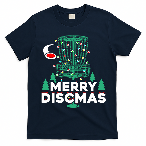 Merry Discmas Disc Golf Frisbee Christmas Xmas Funny T-Shirt - Navy Blue