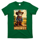 Meowdy Funny Country Side Cat Hat Vintage Cowboy Cat T-Shirt - Irish Green